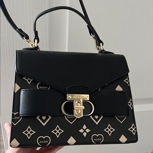 Aldo Black and Cream Patterned Satchel